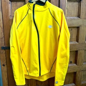 Pearl Izumi bright yellow fleece lined cycling jacket with 3 back pockets sz  XL